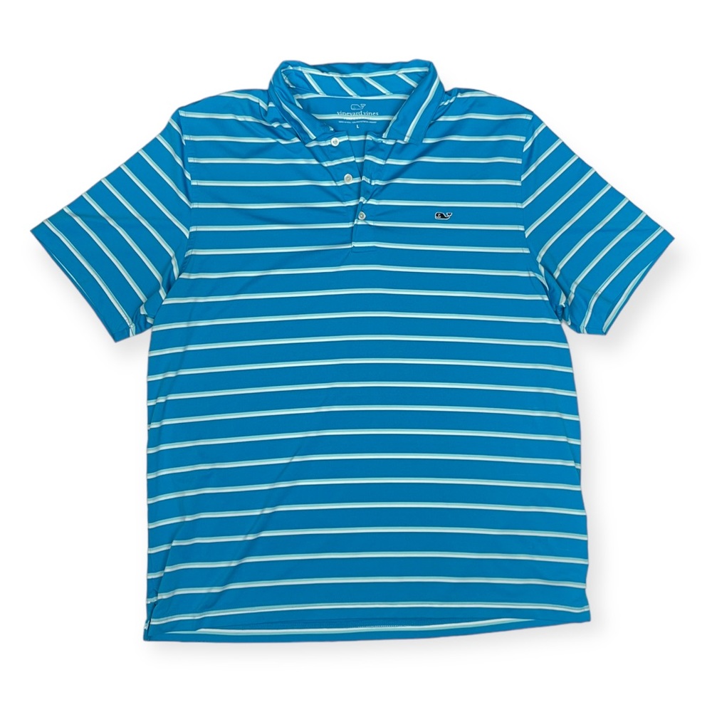 Vineyard Vines Shirt Men L Blue Stripe Performance Polo Lightweight Stretch